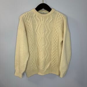 Irish Fisherman New Wool Knit Sweater Cream Unisex Pullover M